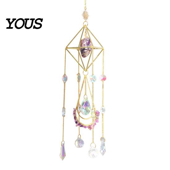 Wind Chime Faux Crystal Suncatcher for Window, Natural Stone Rainbow Maker with Prism Home Decoration Pendant Indoor Outdoor, Home, Garden,