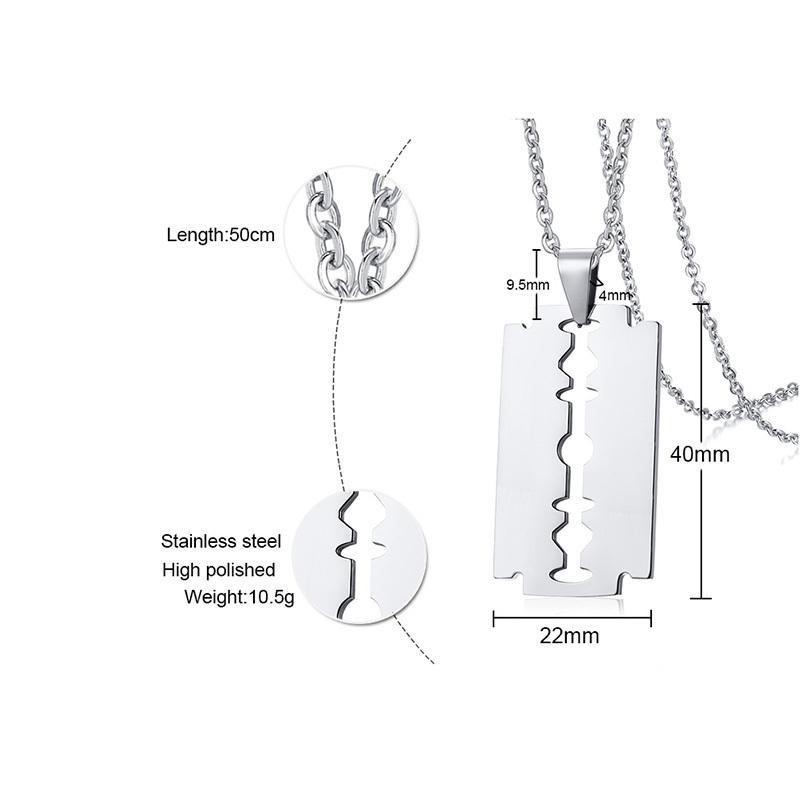 Stilvoller Doppelkanten-Rasierklingen-Anhänger für Herren Halskette Edelstahl Lässiger Herrenhalsband Geschenke Mit 20"/24" Kette