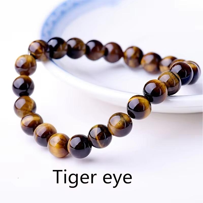 1pc Beaded Bracelet Lovers 0.32in/8mm Natural Stone Beads Men's Black Onyx Lava Tiger Eye For Women/Men Jewelry