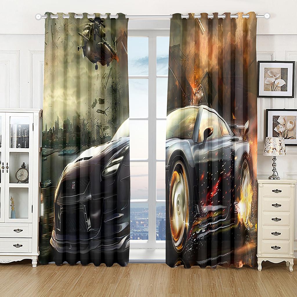 Cheap 3D Modern Cool Car Black Sports Car Sunshade Curtains 2 Panel Boys Room Bedroom Living Room Window Home Decor Curtains
