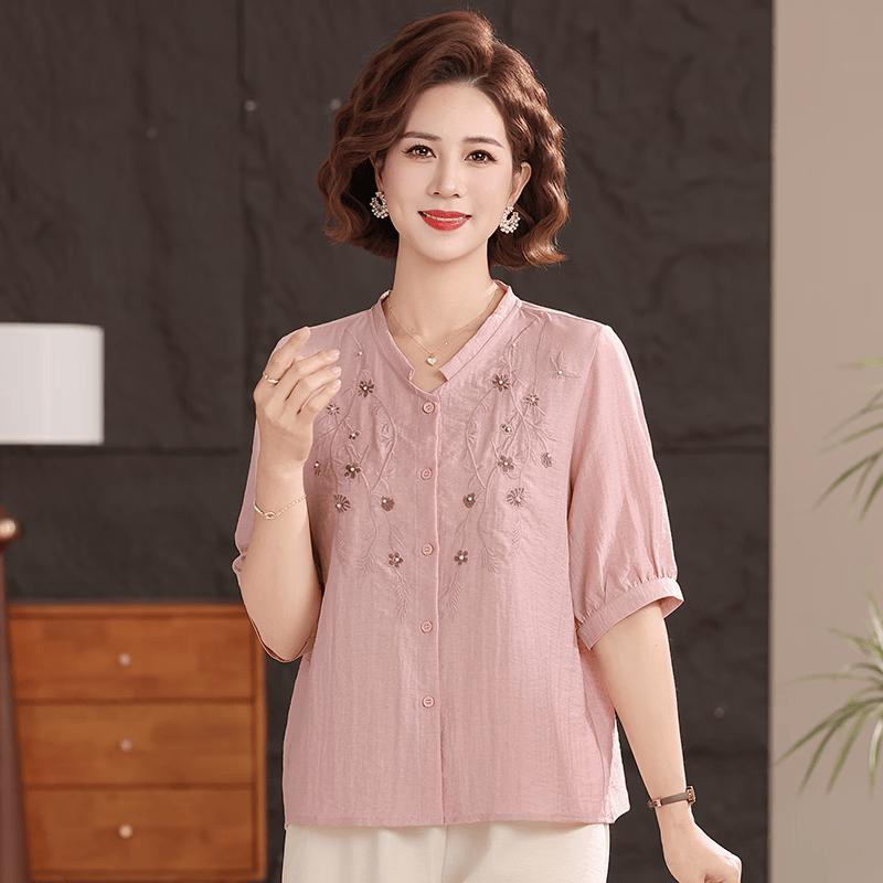 Datang Furen Women s Elegant V-Neck Embroidered Blouse 2XL