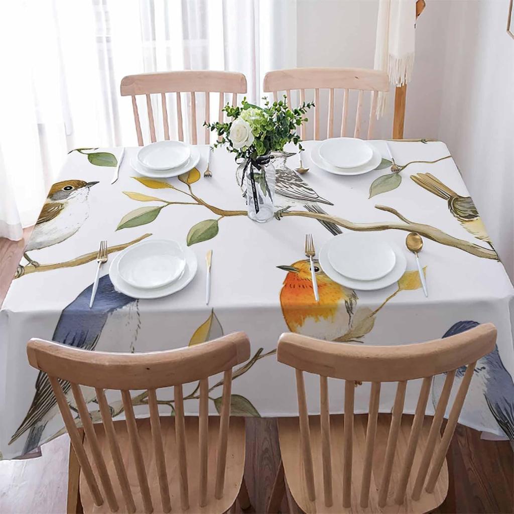 Colorful Birds Rectangle Tablecloth Wedding Party Decor Watercolor Leaf Branch Painting Table Cloths Kitchen Dining Table Decor
