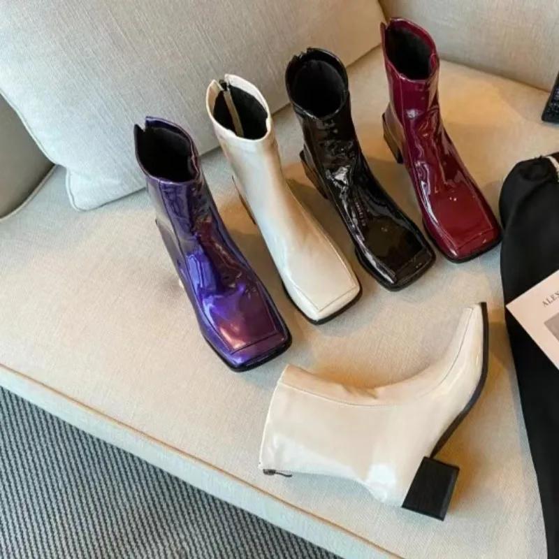 Jaro podzim dámské kotníkové boty hranatá hlava nízký podpatek platforma dámské boty chelsea zima zapatos mujer krátké boty vysoké podpatky