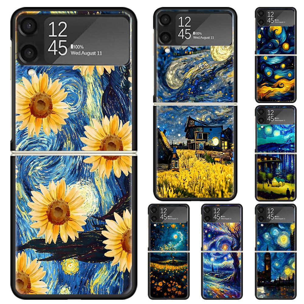 Starry Night Van Gogh Art Hard PC Back Phone Case for Samsung Galaxy ZFlip 7 6 5 Z Flip 4 ZFlip7 Z Flip6 5G ZFlip4 Flip3 Zflip5