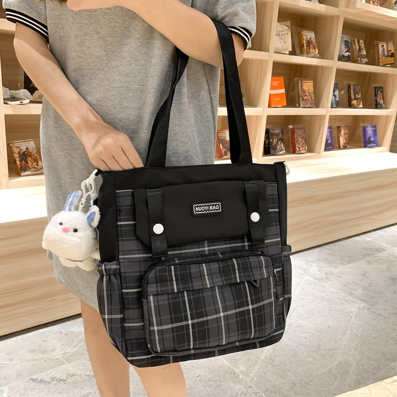 New Large-capacity Make-up Bag Trendy and Fashionable Plaid Junior High School College Student Backpack Two-piece Backpack Fashionable