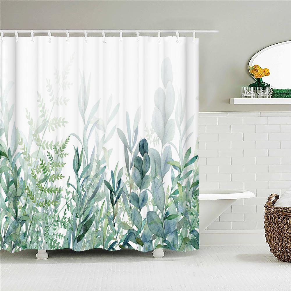High Quality Green Plant leaves Fabric Shower Curtain Waterproof Monstera leaf Bath Curtains for Bathroom Decor with Hooks
