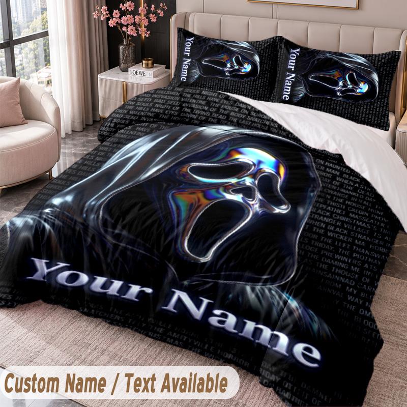 Custom Name Text 3Pcs Bedding Set Scream Ghostface Duvet Cover And Two Pillowcases