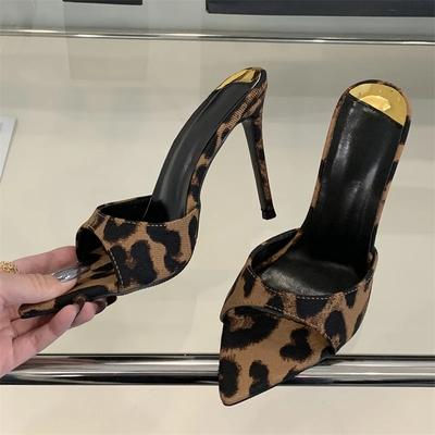 Summer Street Style Thin Heels Woman Slippers Sexy Pointed Toe Stripper Wedding Slides Ladies Shoes Zapatos De Mujer