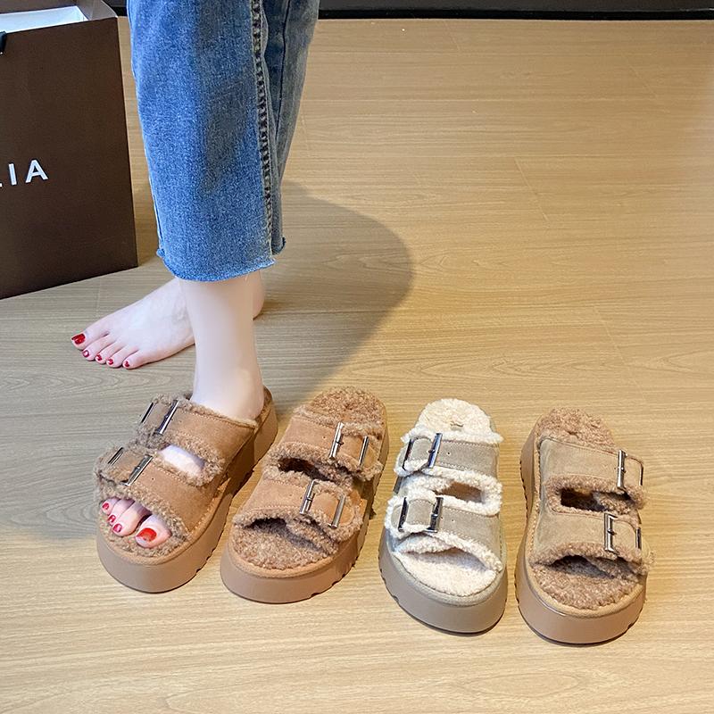 Fashion 2025 Autumn New Plush Women's Slippers, Thick-soled Fashionable Indoor Warm Open-toe Fur Shoes, Comfortable Women's Slippers