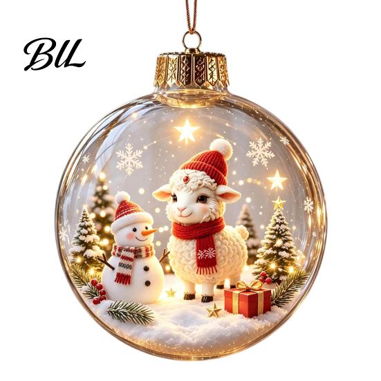 Decorative Hanging Balls Glowing Christmas Story Ornament, Light?Up Mini Holiday Scene Ball with Warm Garden Party Ornaments LED Light, Clear