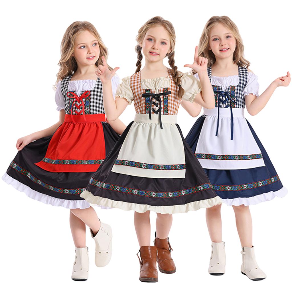 Abito Tradizionale Bavarese da Bambina Costume Oktoberfest Vestito Folk Tedesco per Bambini Abito da Esibizione per Bambini con Grembiule e Dettagli Ricamati