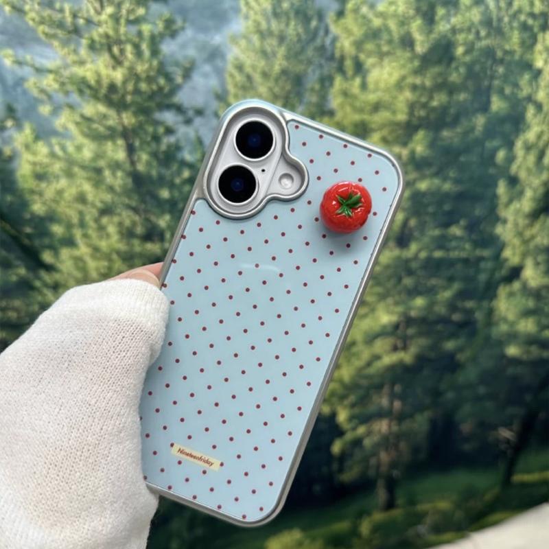 Korean Niche Minimalist Red Polka Dot 3D Tomato Drip Glue Phone Case For Samsung S26 PLUS 25 EDGE 24 FE 23 ULTRA Sweet Cover