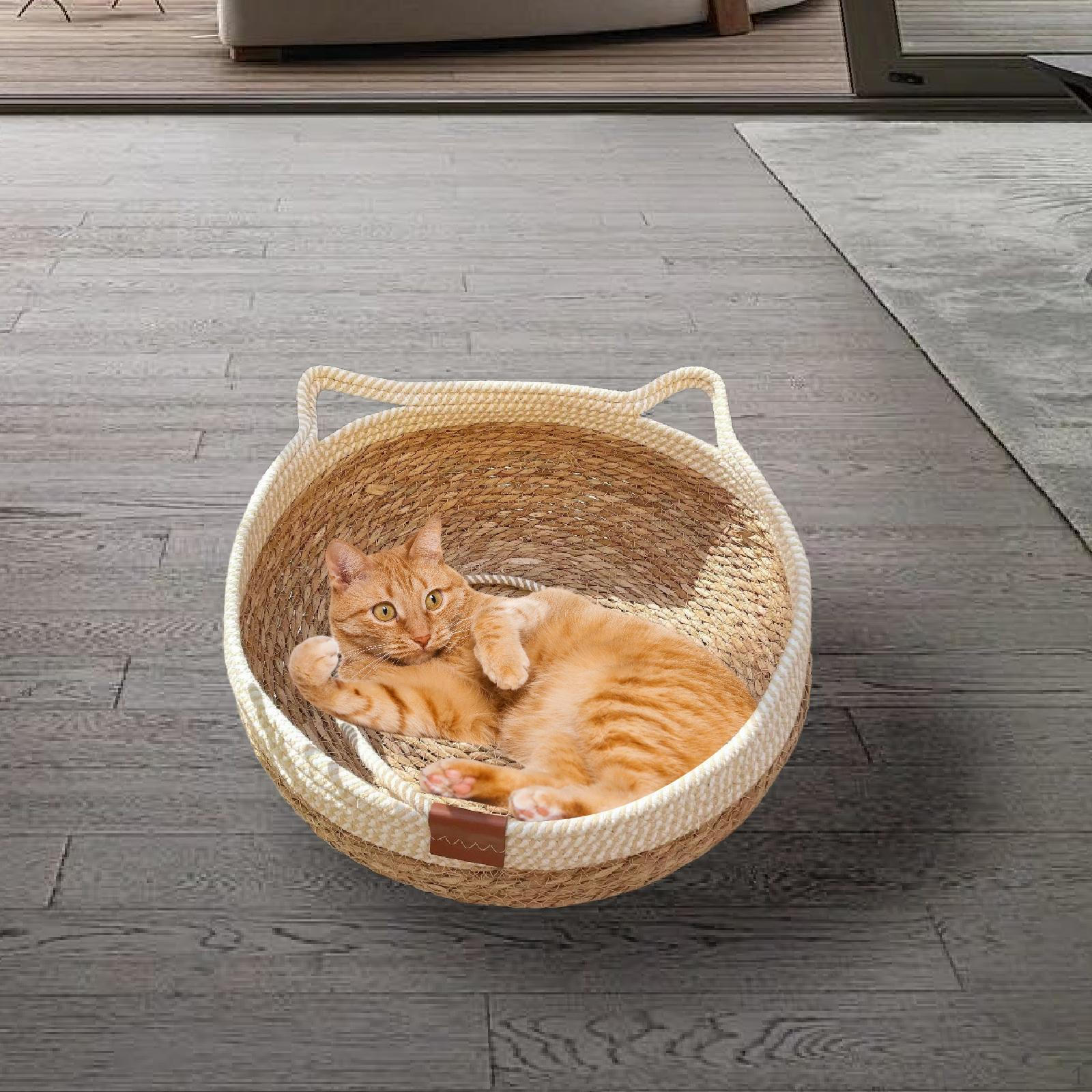 

Корзина-кровать для кошек для использования в помещении с функцией царапания и веревочным мячом для маленьких питомцев S