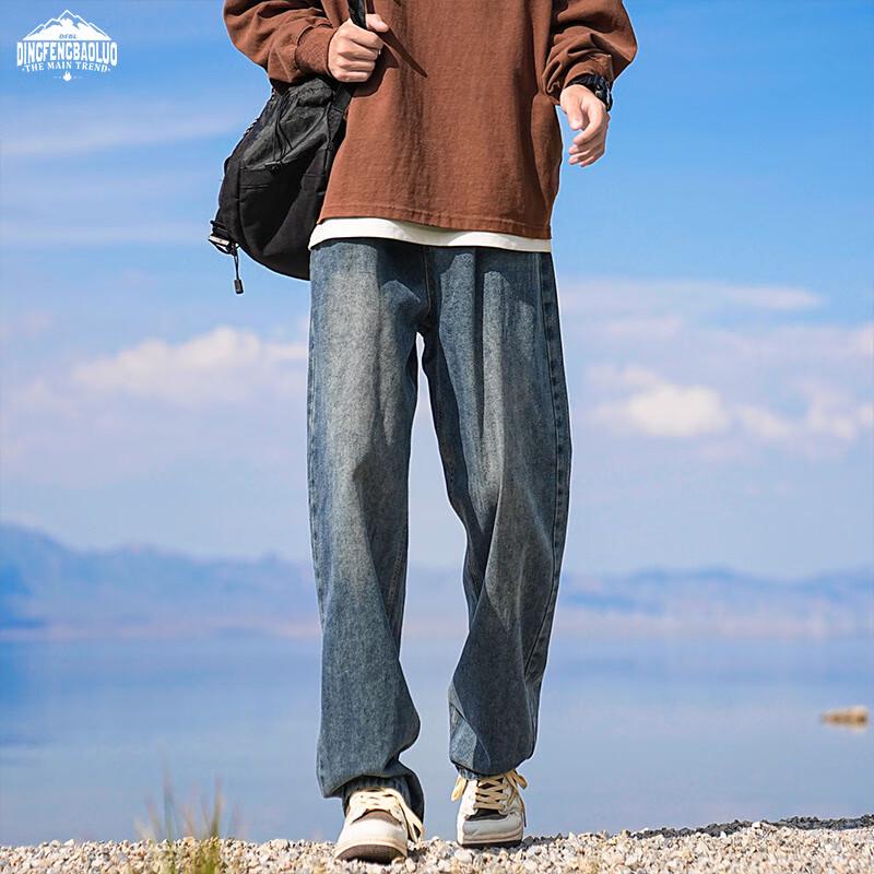 

Dingfengbaoluo Men s DFK06 American Retro Washed Straight Leg Jeans L