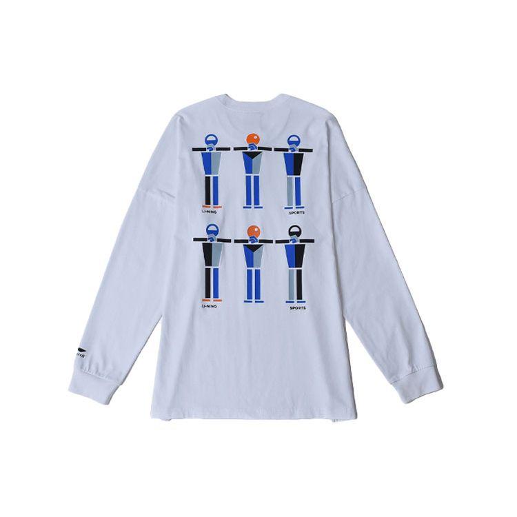 Li Ning Sports Fashion Series Paris Fashion Week Loose Casual Round Neck Long Sleeve T-Shirt Men Tops Standard-White AHSR387-1