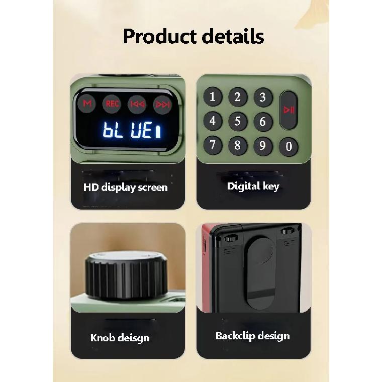 Mini Digital FM Radio HD Display 76-108mhz Radios Wireless Bluetooth 5.3 Speaker Portable Voice Amplifier with TF Card USB Slot