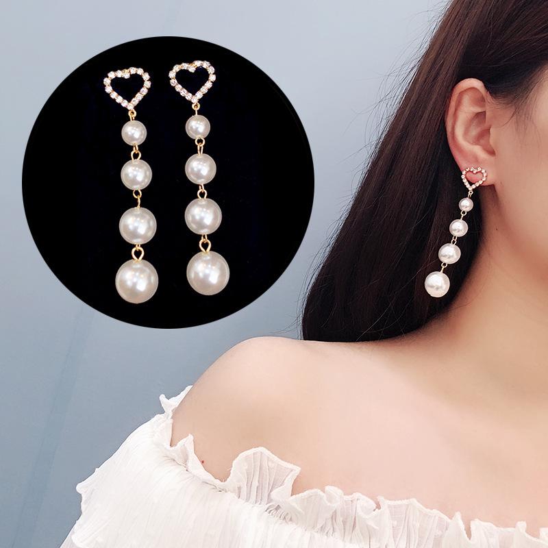 Pearl Face-Slimming Sterling Silver Tassel Earrings - Elegant Korean Long Dangle Design 4B905