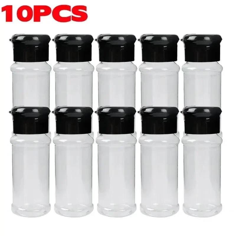 Portable Spice Jar with Shaker Lid Clear Plastic Seasoning Bottle Set BBQ Camping Salt Pepper Shaker Kitchen Gadget Food Trucks