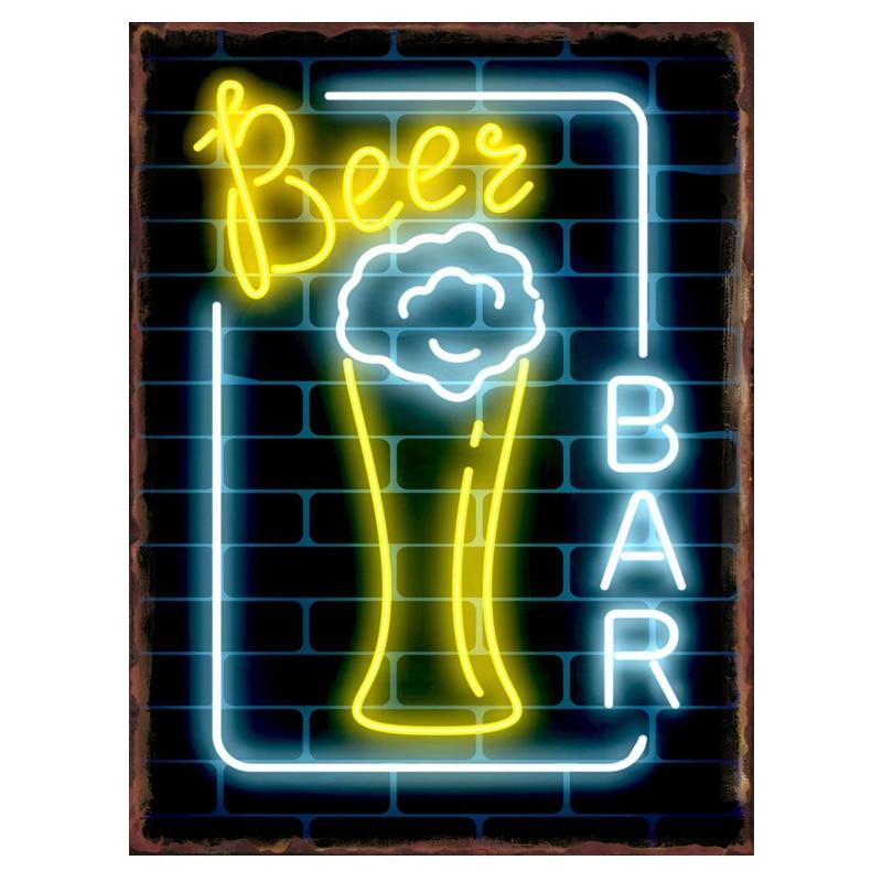 Vintage Neon Beer Bar Metal Tin Sign  Perfect for Cafe Club Pub Restaurant Home Decor Wall Decor Festival Birthday Party Room