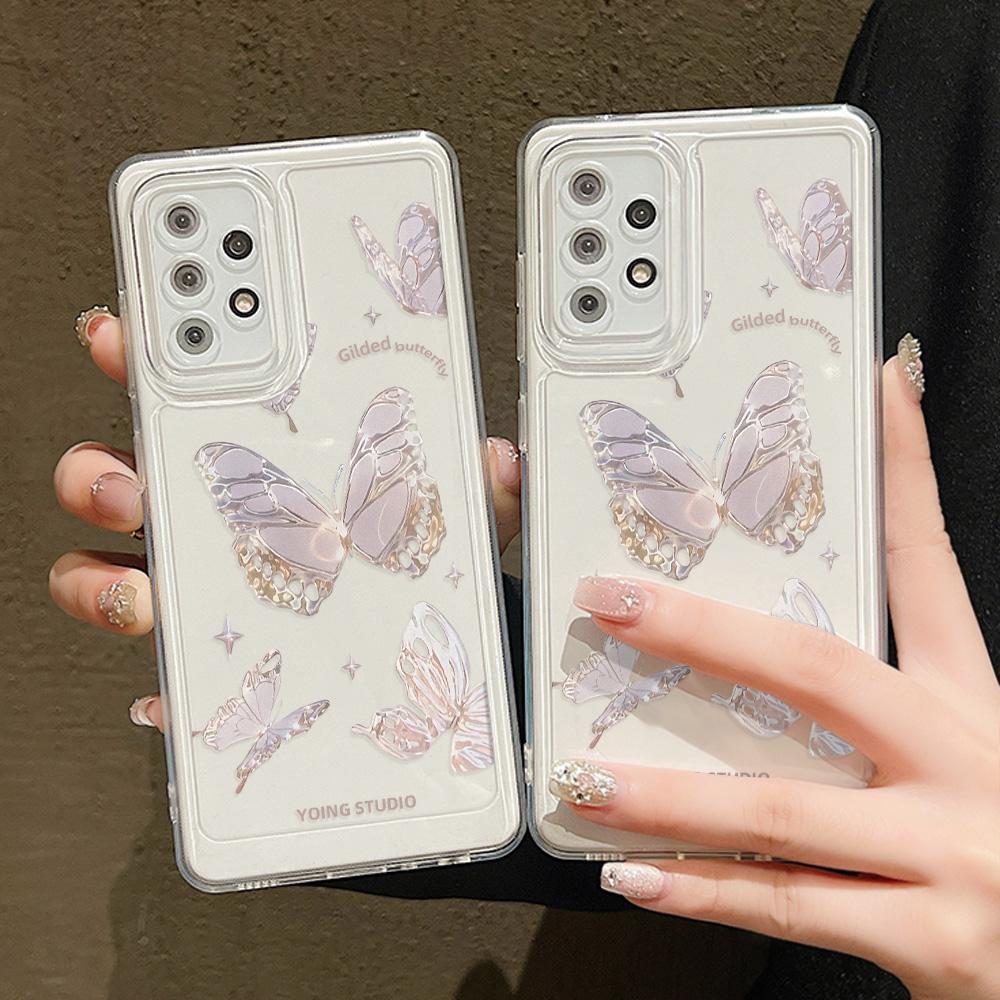 Klarer Fall für Samsung S24 Ultra A54 5G A53 A52 S23 Plus S22 S21 S20 FE A35 A55 A34 A33 A32 A14 A13 Silikon-Schmetterlingsabdeckungen