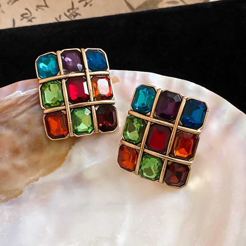 Monet Garden~ Shining Square Oil Drip Flower Pearl Earrings Literary Design Earrings Retro Medieval Earrings