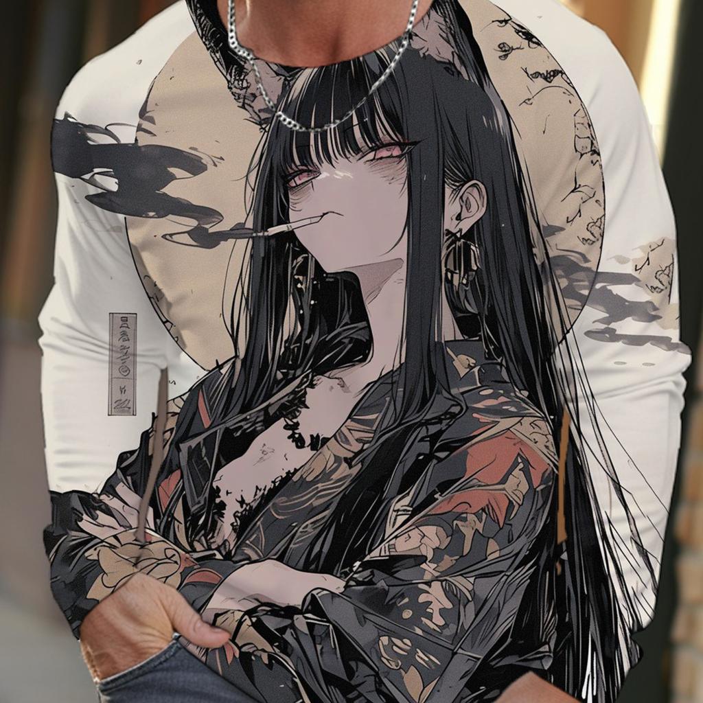 2024 New Men's Long-sleeved T-shirt 3D Printing HD Anime Tattoo Beauty Printing Men's Autumn Tops Casual Round Neck Home Clothes
