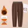 High-Quality Fleece-Lined High-Waisted Slimming Brown Pants for Autumn and Winter - Plus-Size Harem Style with Cuffed Small Legs