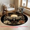 Round Mosaic Flower Rug Vintage  Glass Floral Golden  Art Print Home  for Artistic Luxury Living Room  Decorative Beautification