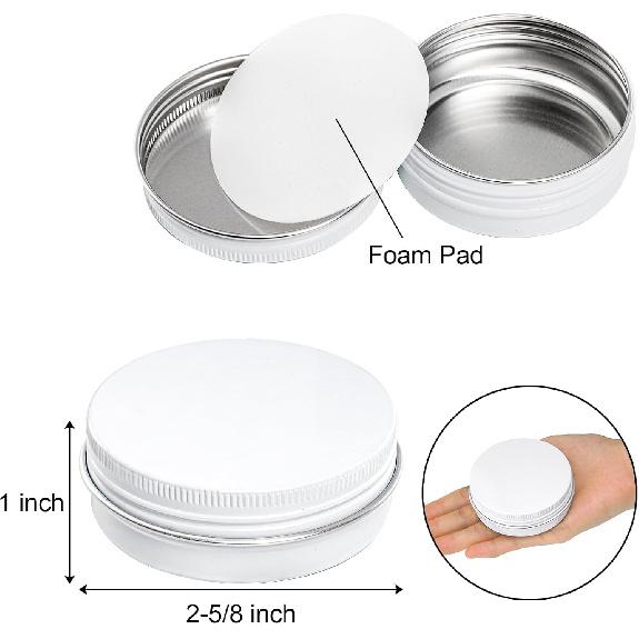 Foraineam 48 Pack 2 oz White Lip Balm Tin Cans, Aluminum Round Cosmetic Sample Containers with Screw Lid, Storage Travel Tin Jars Metal Empty Tins