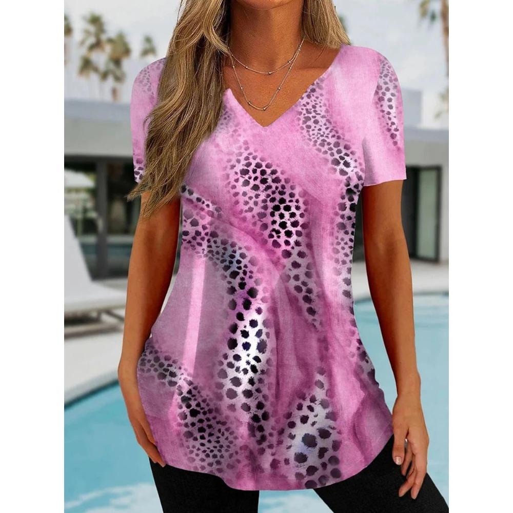 Women s V-neck Fashionable Casual Short Sleeved T-shirt Top Clothing 8XL