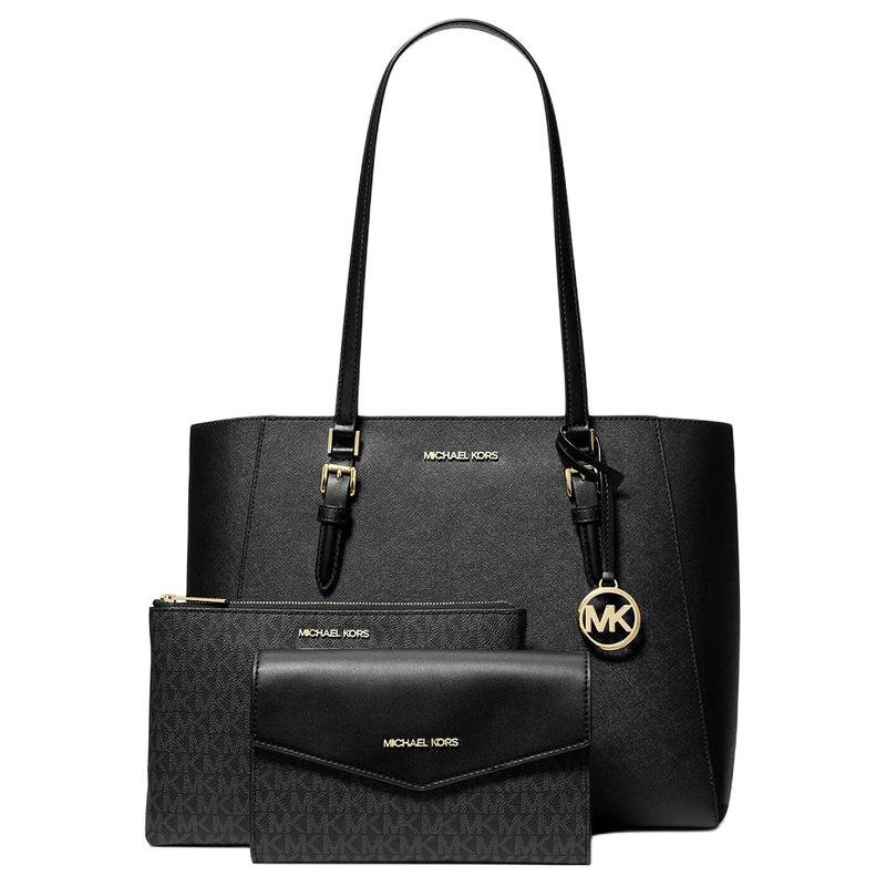 MICHAEL KORS Charlotte Brand Logo Zipper Closure Three-in-One Tote Bag Tote Bag Shopping Bag Cowhide Shoulder Bag Large Women's Black