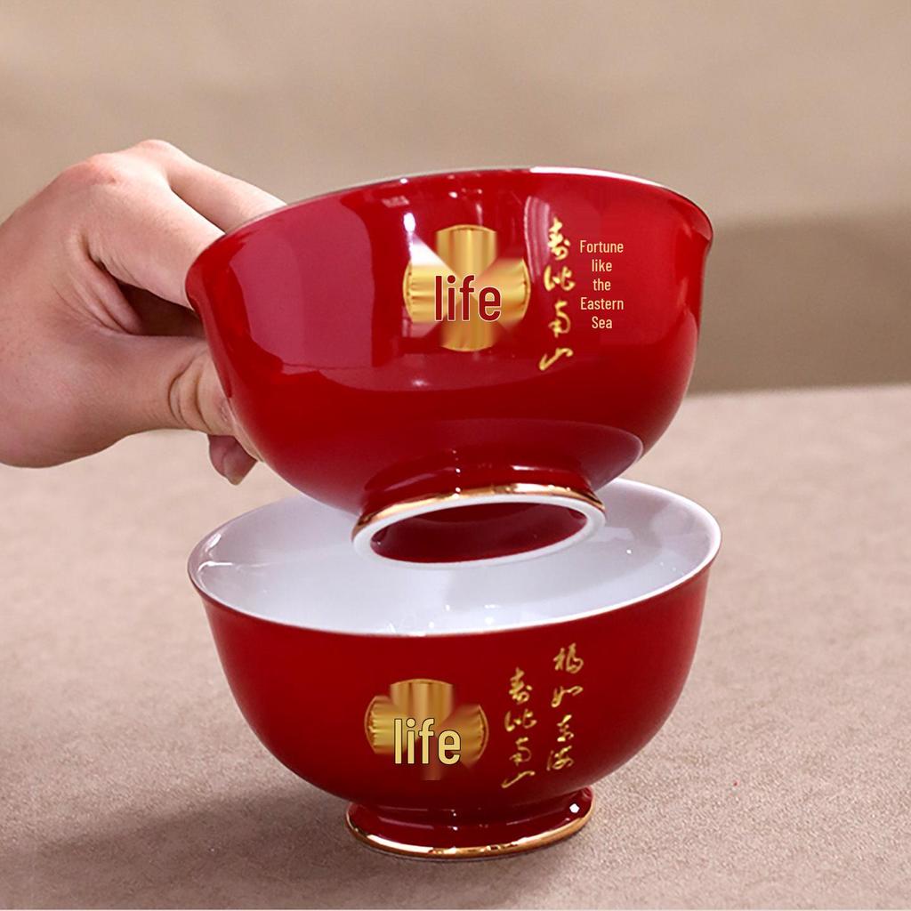 High-Temperature Underglaze Porcelain Longevity Bowl with Chopsticks and Spoon - Ideal Gift for 80th Birthday