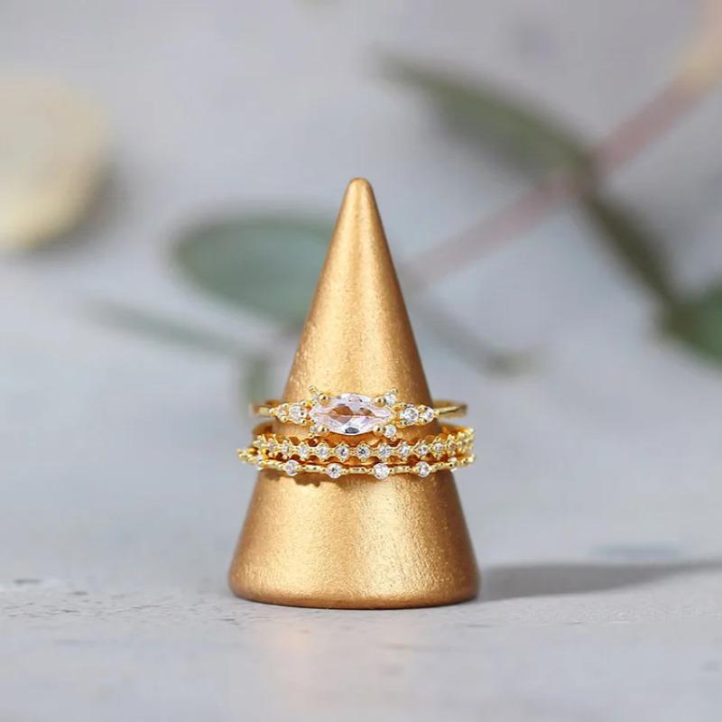 Delicate Gold Color Wedding Rings Set for Women Engagement Bridal CZ Stackable Ring Fashion Jewelry Size 6-10