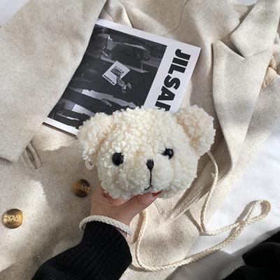 Cartoon Bear Head Messenger Bag Women's Plush Bag Simple Ins Shoulder Bag Student Cute Girl Heart Small Satchel