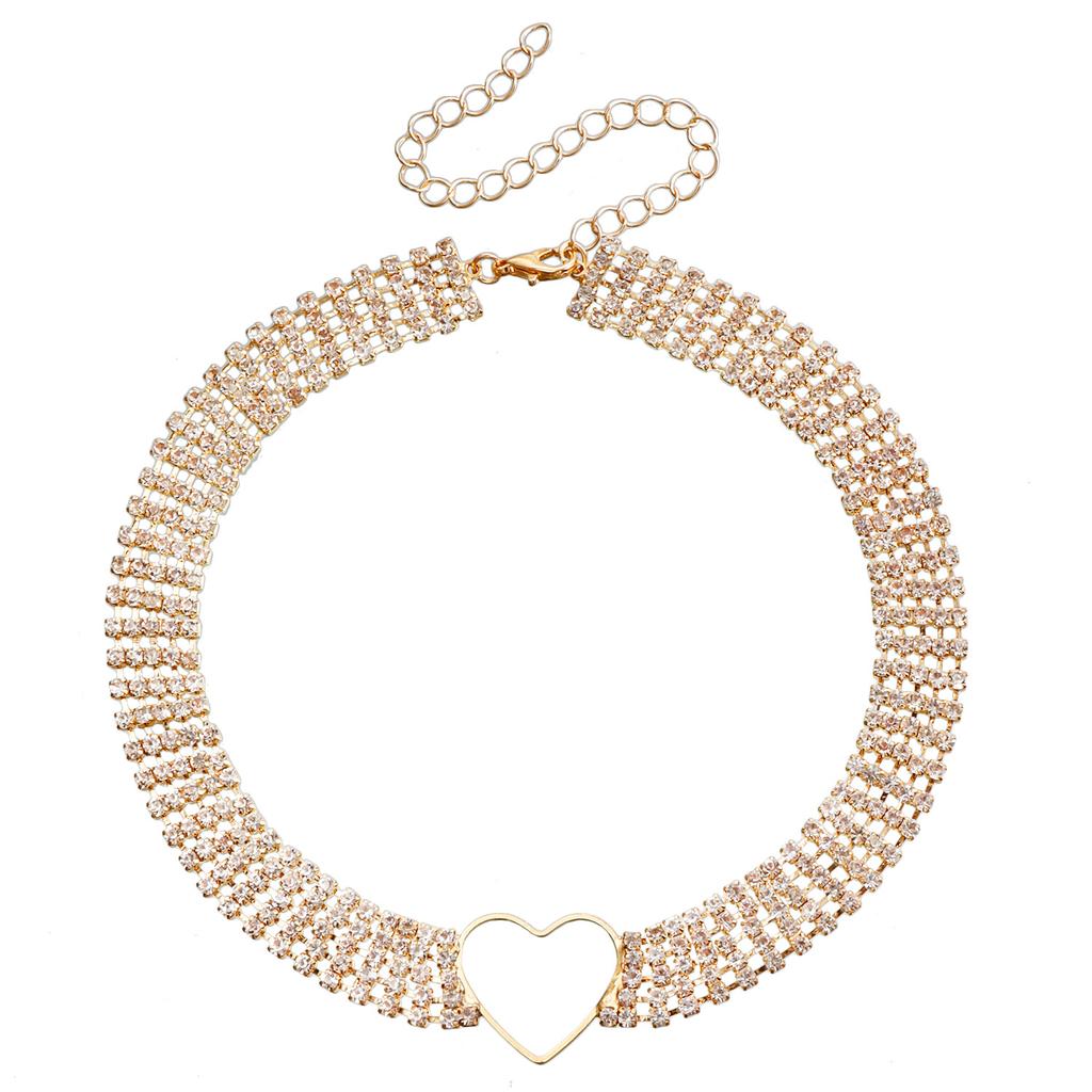 Temperament full diamond multi-layer neck chain hollow love necklace black claw diamond chain necklace