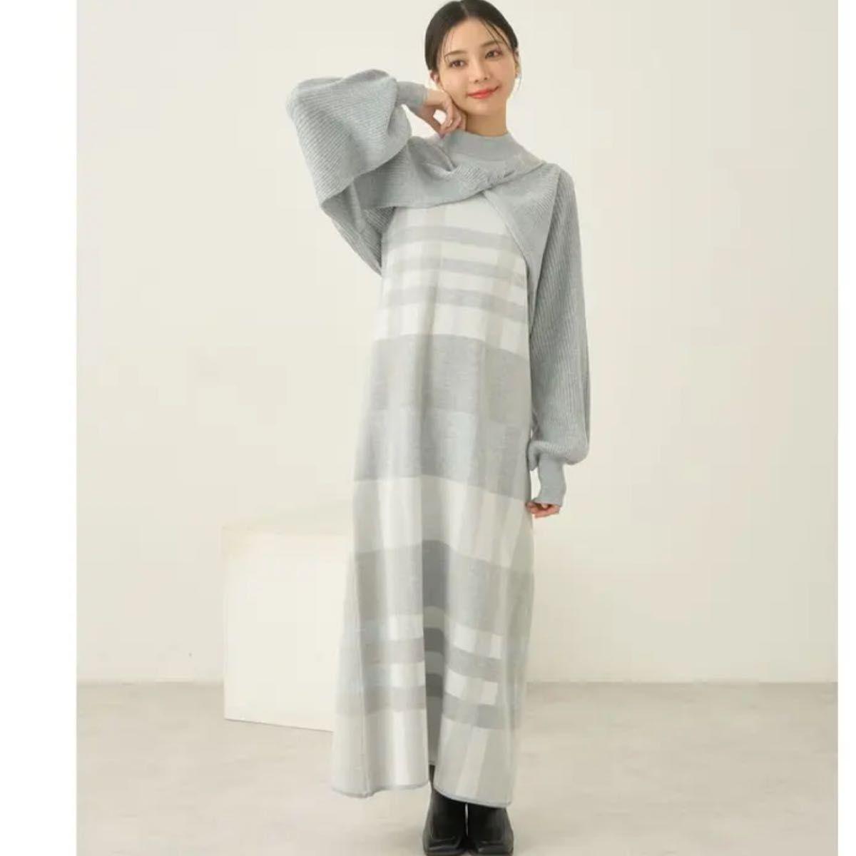 earth music&ecology 2-piece short knit + check dress