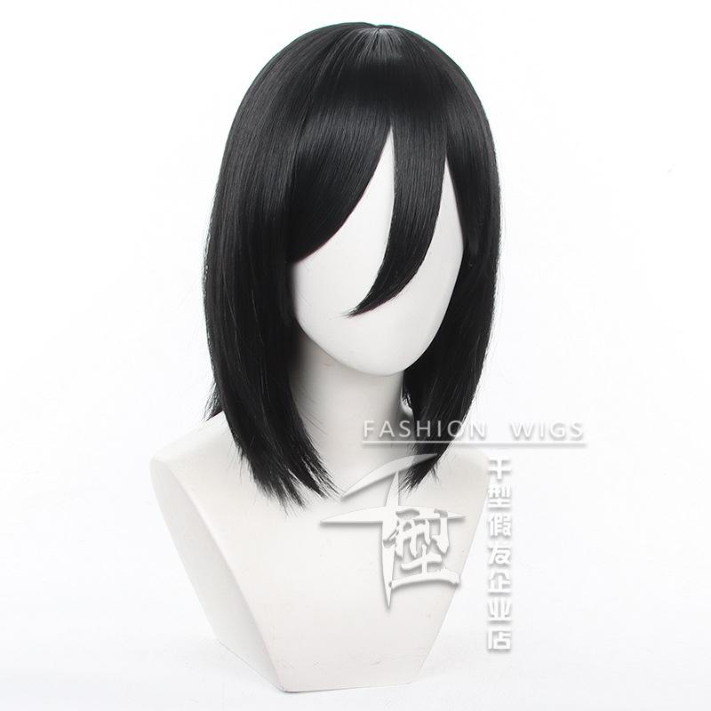 Hochwertige Mikasa Ackerman Cosplay-Perücke, Anime, kurzer Bob, hitzebeständiges Kunsthaar, Halloween-Party-Perücken + Perückenkappe
