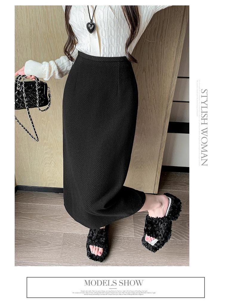 Women's 2025 Pink Wool High-Waist A-Line Midi Skirt for Autumn and Winter