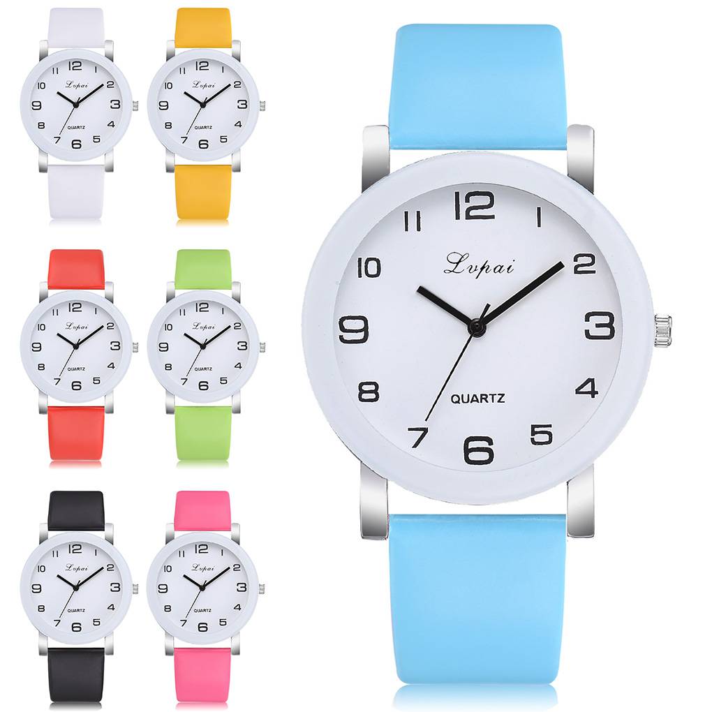 Mode Digitales Zifferblatt Damen Mädchen Uhr Armband Rund Lässig PU Leder Uhren Armbanduhr