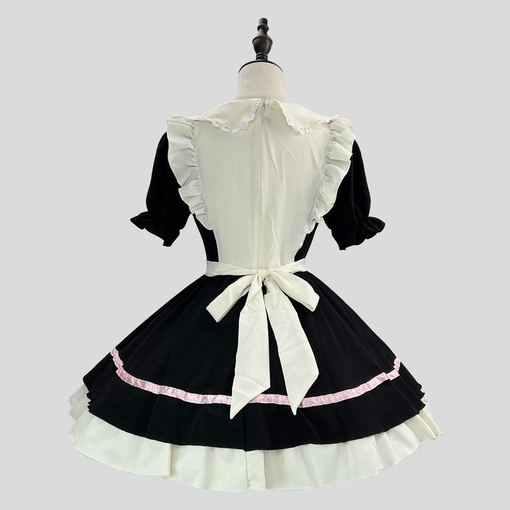 Cute Maid Short-sleeved Dress Cosplay Lolita Halloween Women's Costume + Headband 2-piece Set