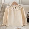 2-8Y Girls 100% Cotton Shirt Floral Embroidery Lace Lapel Puff Long Sleeve Button Down Soft Breathable Children Daily Tops