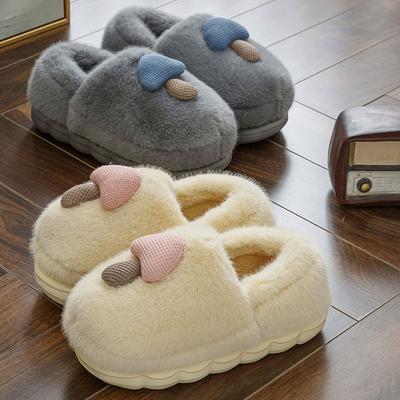 Cartoon Mushroom Cotton Slippers Bag Heel Women's 2024 New Autumn and Winter Indoor Home Thick-soled Warm Plush Confinement Shoes