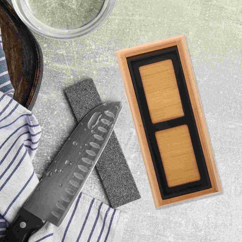 Household Bamboo Whetstone Non-slip Base Fixed Tray Kitchen Home Storage for Sharpening Sharpener Holder Stand Tool Accessory