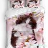 Haustier Katze Niedliche Rosa Nelkenblumen 3tlg. Bettwäscheset Für Schlafzimmer Doppelbett Heimtextil Bettbezug Steppdeckenbezug Kissenbezug