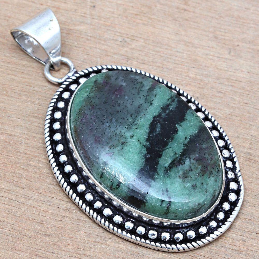Pendant Ruby Zoisite Gemstone Handmade Gift For Her Silver Jewelry 2"