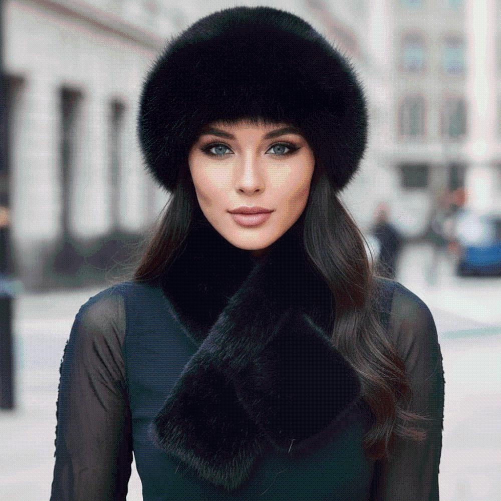 Windproof Cossack Hat Set Thickened Fluffy Winter Bonnet Faux Mink Headwear Seniors