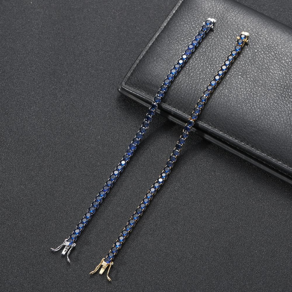 European and American Tennis Bracelet 4mm Blue Full Zirconium Single-row Men's Bracelet, Trendy Hip-hop Accessories Zircon Tennis Chain