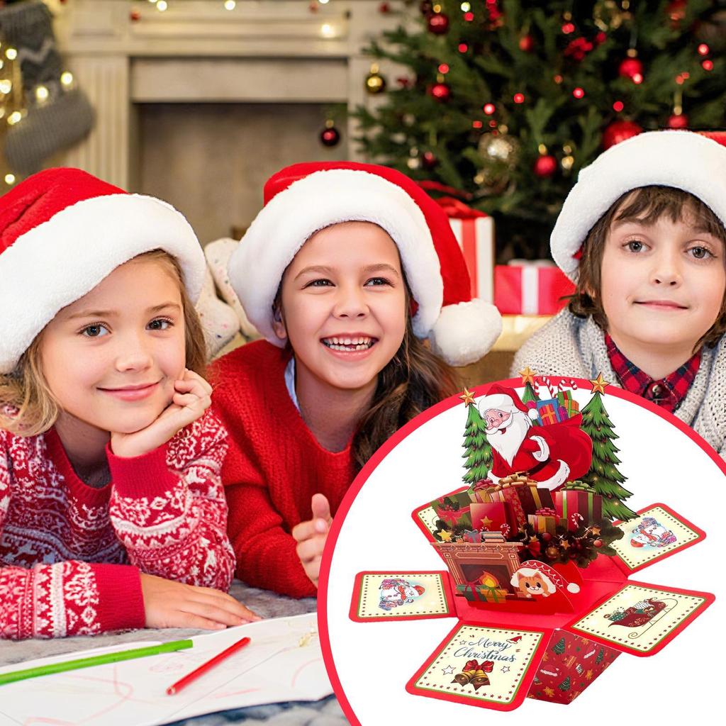 Christmas Cards 3D Popup Festive Santa Greeting Cards Hexagonal Christmas Decor With Envelops Sticky Notes For Desk Showcase
