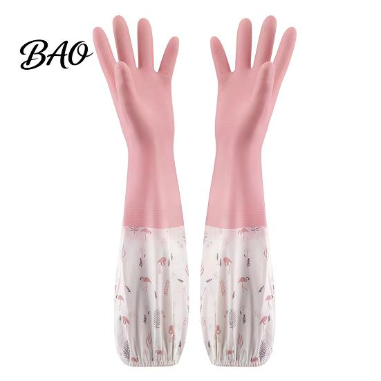 Warm Household Cleaning Gloves Long Sleeves Dishwashing Gloves, Thick Fleece Lining Non-Slip Silicone Rubber for Kitchen And Bath Reusable Waterproof