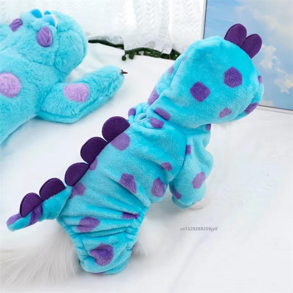 Thickened Warm Pet Clothing Dog Cat Puppy Costume Trendy Blue Dinosaur Hooded Coat